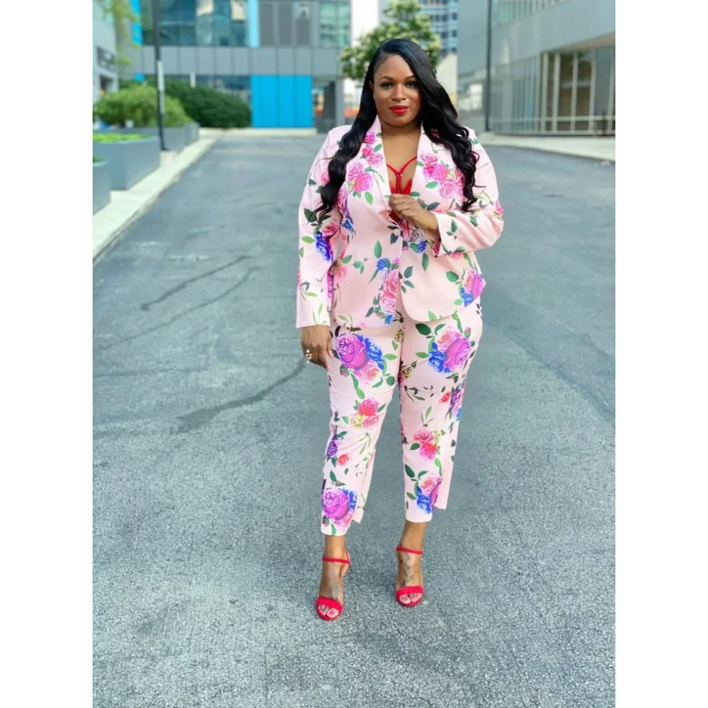 Floral Crop Pant and Blazer Suit - Picture 2 of 2